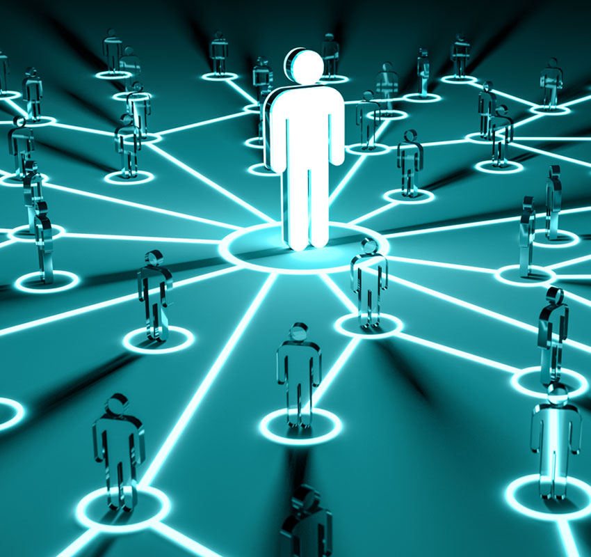 Leader connecting a group of people on dark background 3D rendering